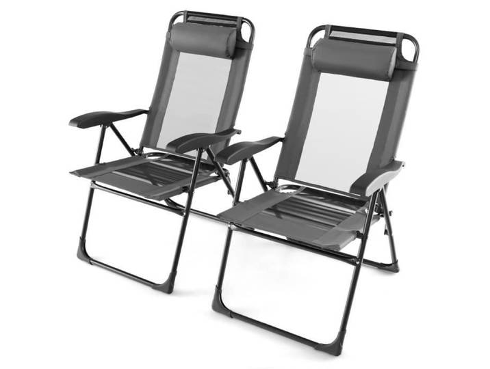 COSTWAY Lot de 2 Chaises Longues Pliables - Dossier Réglable Siège Respirant - Transat Bain de Soleil - Piscine Plage Jardin - Gris