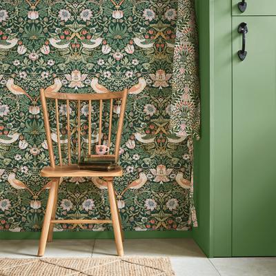 Vliestapete "Strawberry Thief", grün, B:0,52m L:10m, Vlies, WILLIAM MORRIS AT HOME, Tapeten, Design Tapeten