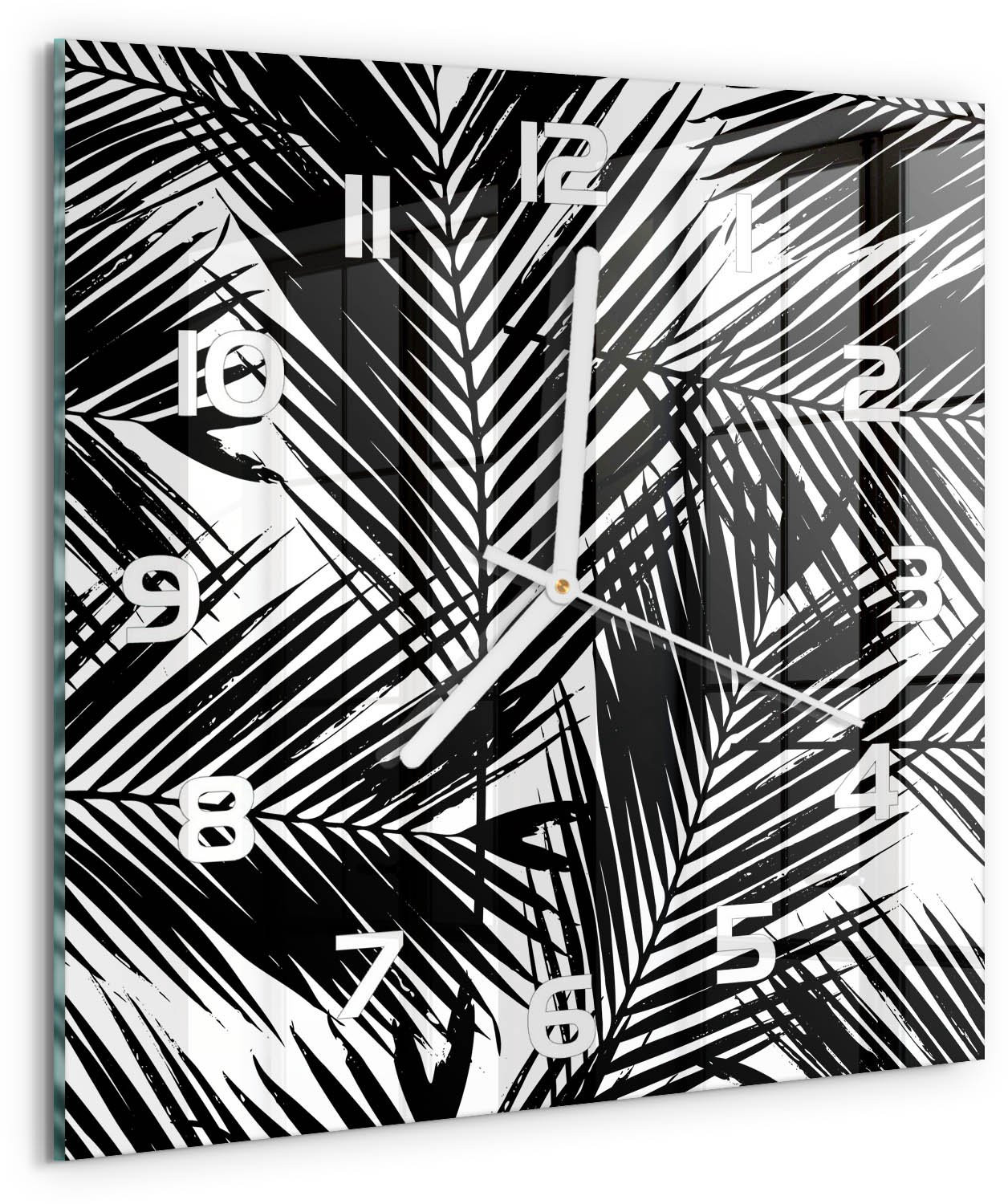 Tulup Wandklok met Palmbladeren Decoratie - Zwart-wit - 30 x 30 cm