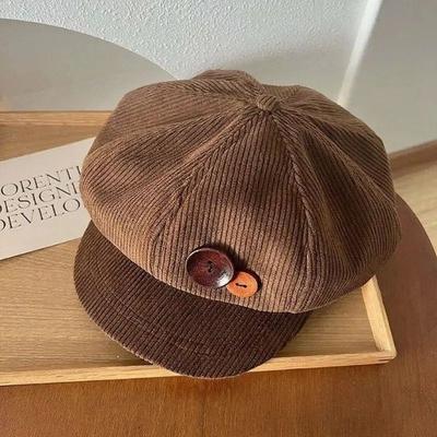 Vintage Corduroy Octagonal Artist Beret brown
