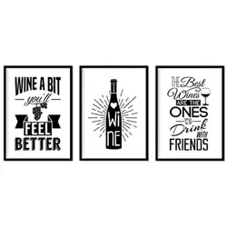 POSTER Set Mit 3 Wein Schwarz-Weiß 1 A3 Rahmenlos