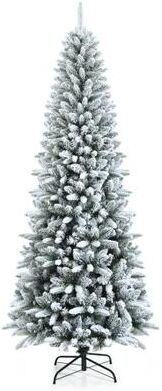 Costway Snow-Flocked Hinged Artificial Christmas Pencil Tree with Mixed Tips-7.5 ft