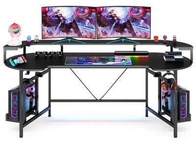 1Easylife Gaming Desk with LED Lights, 75 Inch Ergonomic Home Office Tables PC Study Desk