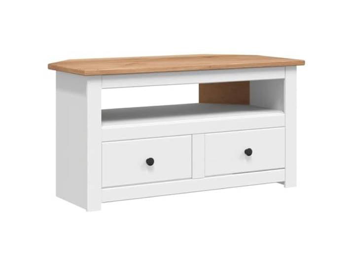 vidaXL Massivholz Panama-Kiefer TV Eckschrank 2 Schubladen 1 Fach Ecktisch Lowboard Fernsehschrank HiFi-Schrank Fernsehtisch Weiß 93x49x49cm