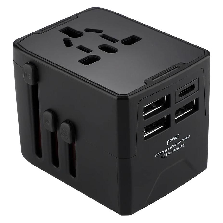 Techsuit - Travel Adapter (HHT520) - 3 x USB, Type-C, EU, UK, AUS, US - Black (56355276)