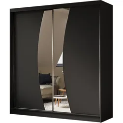 KLEIDERSCHRANK mit Spiegel-Schiebetüren und Aluminium-Leisten - VOXI - 200 cm Schwarz