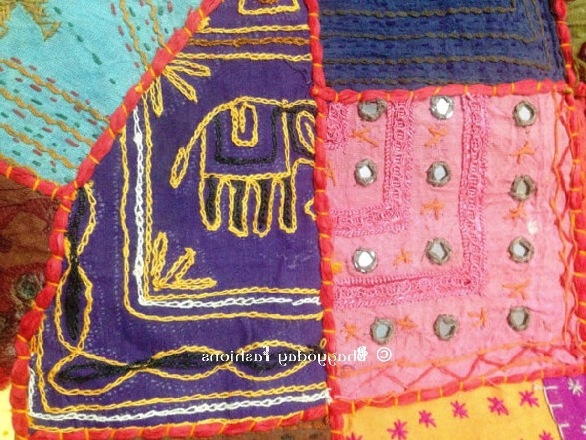 Handgemaakte Patchwork Poef Ottomaan Vloerkussen Veelkleurig Breedte: 81,28 cm