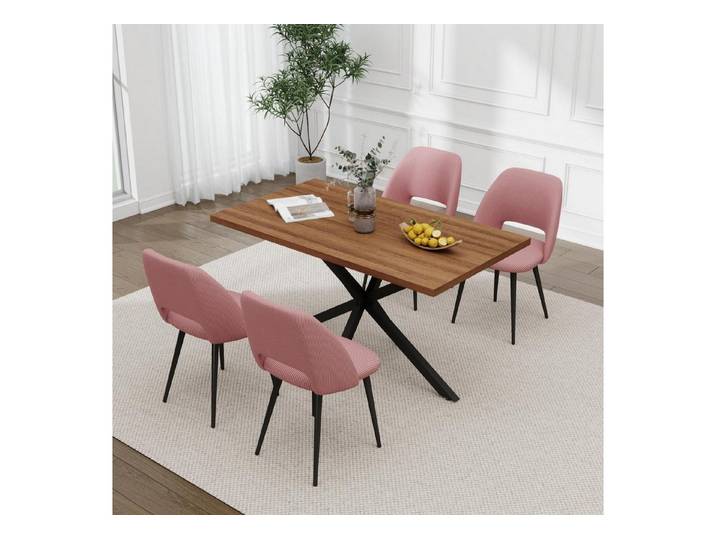 LuxusKollektion Esstisch Esstisch Stuhlset 140x80x75cm MDF 4 Cord Dunkel Kombination 1 (1-St)