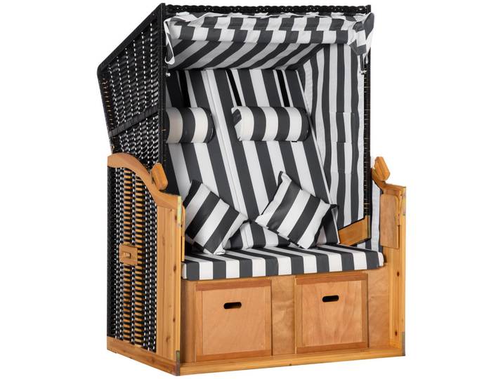 Outsunny Doppelte Sonnenliege mit Dach 5-stufige Rückenlehne PE-Rattan Grau+Weiß 118 x 79 x 160 cm, Kunststoff, 79x160x118 cm, Gartenmöbel, Gartenschaukeln, Strandkörbe