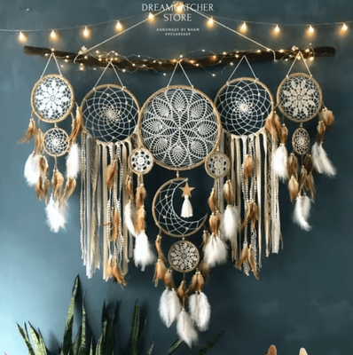 Inspire Picks Boho Macrame Dream Catcher Set 5 Piece Moon Wall Hanging Decor For Home & Nursery camel