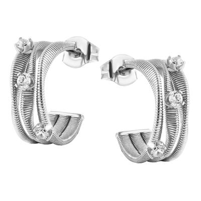 Paar Creolen FIRETTI "Schmuck Geschenk Silber 925 Ohrschmuck Ohrringe mehrreihig", silber (silberfarben, kristallweiß, kristallweiß), Ohrringe, Damen, 17,8mm, Silber 925 (Sterlingsilber), mit Zirkonia (synth.)