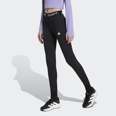 Trainingstights ADIDAS SPORTSWEAR "TECHFIT 7/8-LEGGINGS", Mädchen, Gr. 152, N-Gr, schwarz (schwarz, weiß,), Obermaterial: 83% Polyester, 17% Elasthan, Hosen