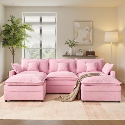 "OVIOS 108"" Oversized Chenille Cloud-Like Sofa with Ottoman"