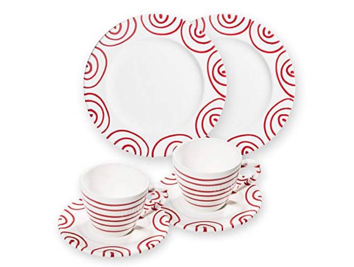 GMUNDNER KERAMIK Breakfast for two Gourmet Geschirrset Rotgeflammt Geschirr, handgemacht in Österreich