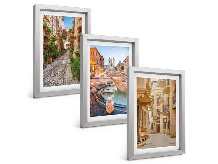 Tulup Bilder SET 3er Set - 20x30 cm Silberner Rahmen - Die bezaubernden Straßen des Brunnens, Silberfarben, Kunststoff, Rechteckig, 20x30 cm, gerahmt, Bilder & Rahmen, Bilder