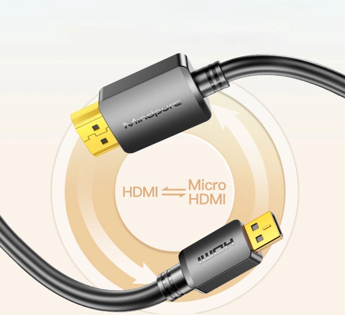 INF Micro-HDMI-auf-HDMI-Kabel, 4K/60 Hz, 18 Gbit/s, HDR und mehrschichtige Abschirmung 3 m