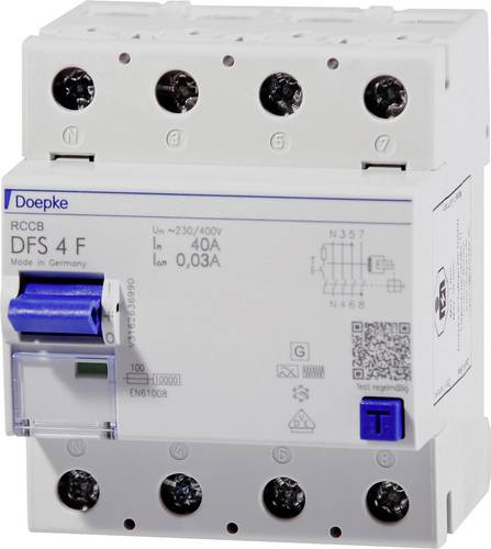 Doepke 09134820 DFS4 040-4/0,03-F Fehlerstrom-Schutzschalter Flink -F- 4polig 40 A 0.03 A 400 V