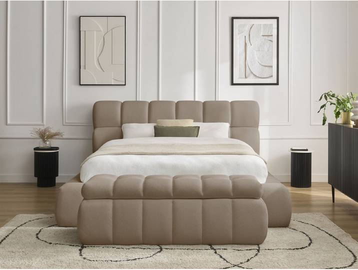 Lit coffre MONT-BLANC + Bout de lit MONT-BLANC tissu mesh 160x200 + bout de lit 140