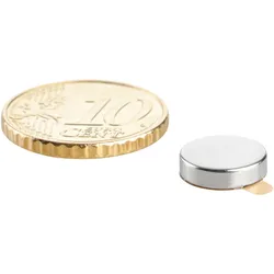 100 Scheibenmagnet, 10 mm, 2,5 mm, N35, selbstklebend, 100 Stück, Neodym, silber