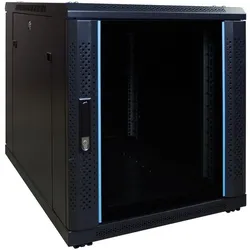 Dsit 12 HE, kleiner Serverschrank, mit Glastür (BxTxH) 600 x 600 x 720 mm (12 HE, 19 Zoll Rack), Serverschrank, Schwarz