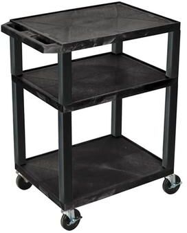 Luxor Mobile Black Multi-Purpose 3 Shelf Tuffy AV Cart / Electric/ Heavy Duty Casters