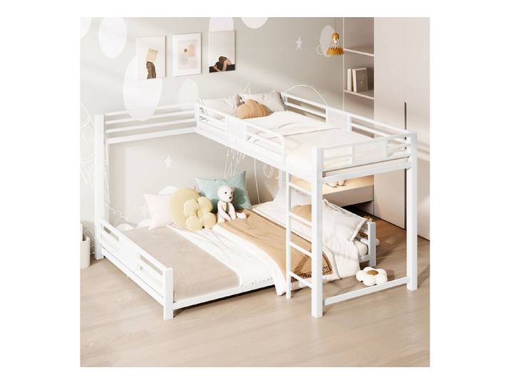 Flieks Etagenbett, L-förmiges Kinderbett Metallbett 90x200+140x200cm