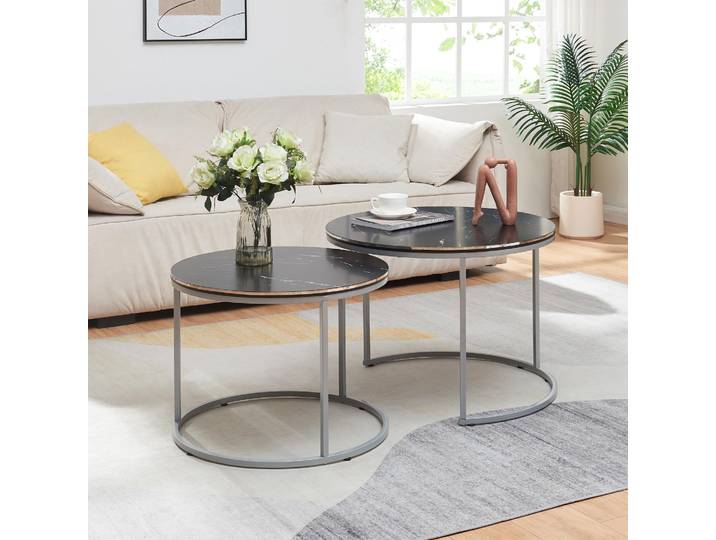 Couchtischset ’Skagen’ im 2er Set Marmor, schwarz / Silber