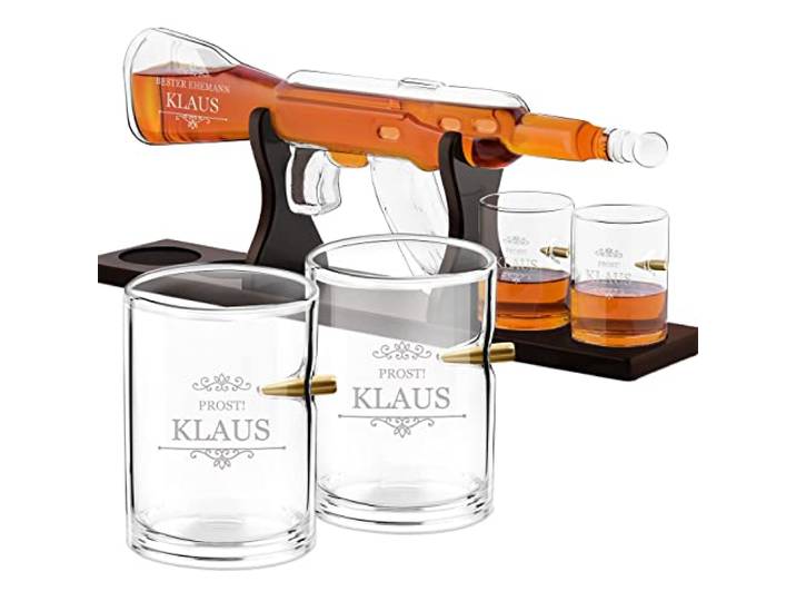 Maverton Whisky Dekanter mit Gravur 800 ml + 4er Whiskygläser Set Personalisiertes Whiskey Dekanter Set für Whisky Genießer, Whiskey Karaffe für Männer, Ehemann