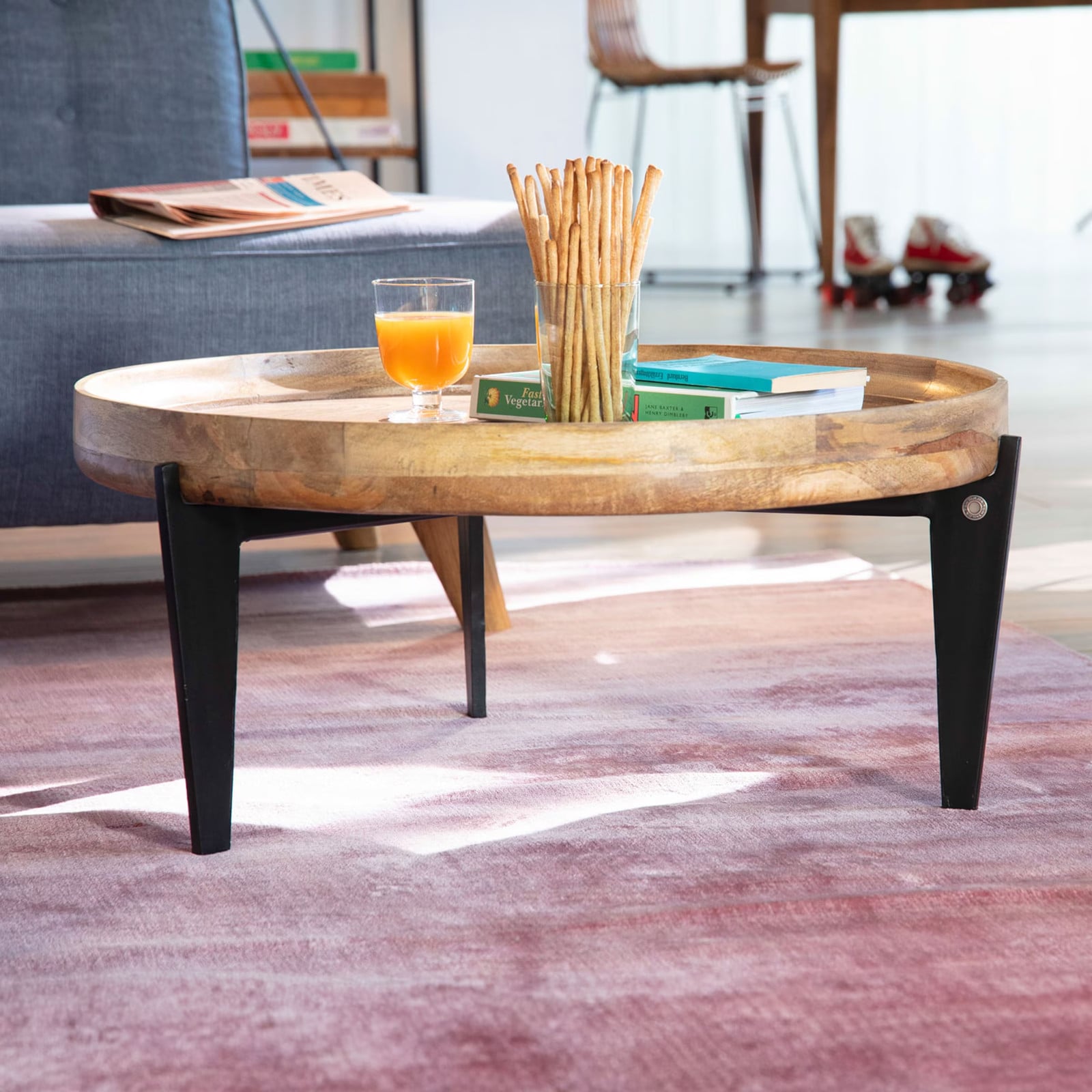 Tom Tailor Winfield Ronde Salontafel van Mangohout en Metaal - Bruin - Diameter: 75 cm, Hoogte: 34 cm
