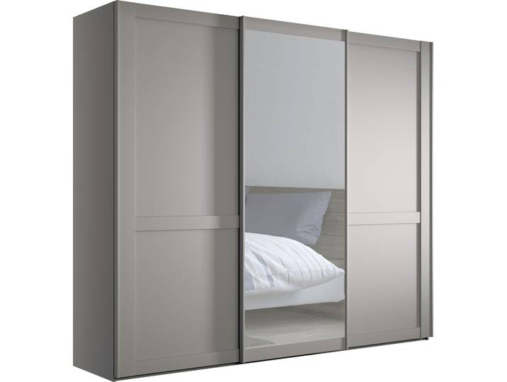 Schwebetürenschrank, 246,3x220x67 cm, Glas/Holzwerkstoff, Grau, 3 Türen & Spiegel, Modern, Wiemann