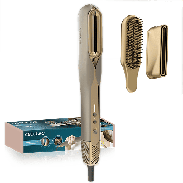 Plancha Secador - Cecotec AirLisse 2in1 ForceDry Champagne, Motor Brushless, Función Plasma, Cabezales imantados, Cerámica con queratina, Champagne