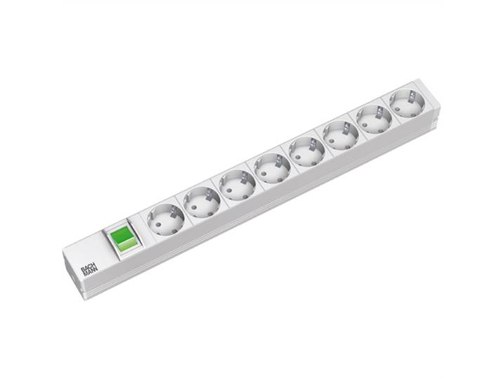 Rallonge Bachmann\, aluminium\, 8 prises\, interrupteur\, câble de 2 m