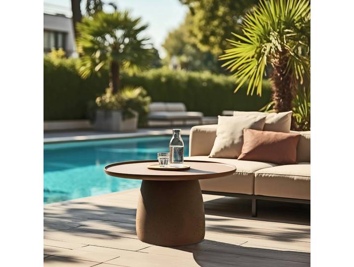 Table basse ronde en béton marron D80cm CALVI