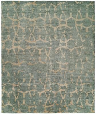 KALATY Modern Blue Hand-Knotted Viscose Area Rug