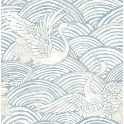 A-Street Prints Egret Sky Blue Tidal Dance Wallpaper