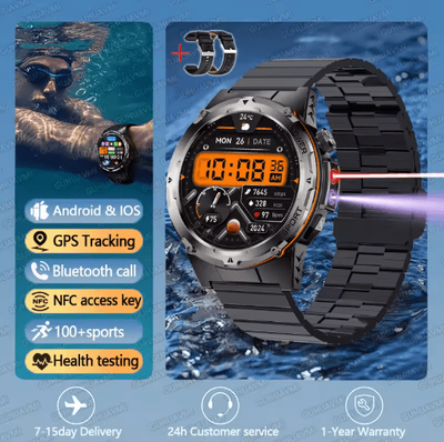 Inspire Picks T Rex 3 Tactical GPS Smartwatch Military Rugged NFC Call Waterproof Watch black Steel B 2a