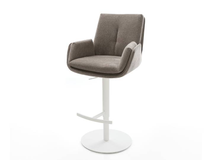 Barstuhl Clea-Flex Strukturstoff Soft Taupe Drehfuß höhenverstellbar Metall Weiß, Barstühle