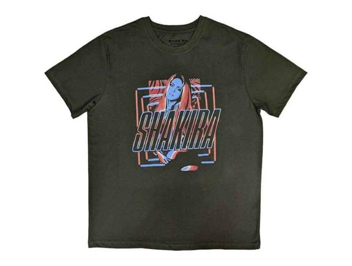 Shakira T Shirt Squares and Logo nieuw Officieel Unisex Groen M