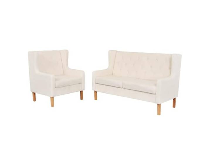 HEFZGDB 2-TLG. Sofa-Set Stoff Cremeweiß mit Massivholz-Rahmen und Polyesterbezug, Bequeme Sitzgarnitur für Wohnzimmer mit Sessel und 2-Sitzer Sofa, strapazierfähige Polsterung