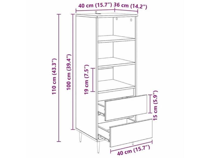 Noir Haut Armoire Contemporain - Highboard/Commode haute/Vaisselier - Chêne noir 40x36x110cm - Bois d'ingénierie LH58396900