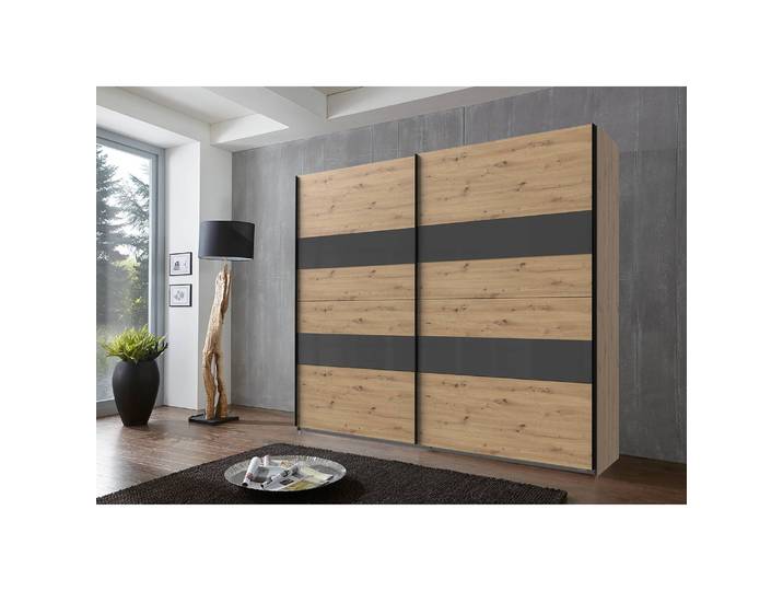 Schwebetürenschrank Altona II 225 x 208cm Braun/Grau/Eiche Dekor/Hochglanz Graphit