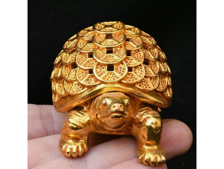3.1 ''ancienne dynastie chinoise Bronze doré pièce tortue brûleur d'encens encensoir Statue