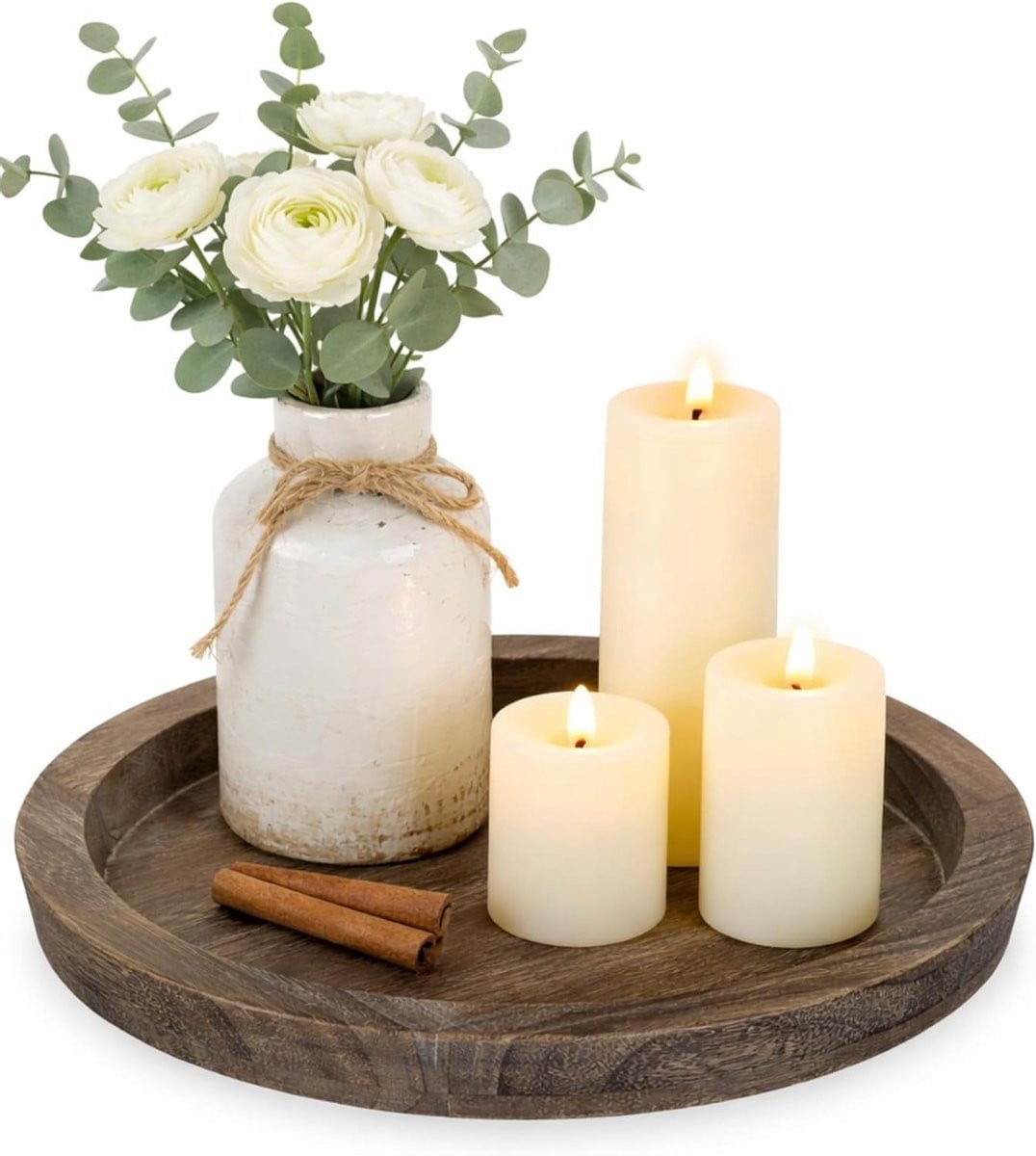 Ronde houten kaarsenhouder schaal voor decoratie met tealights en pilaren