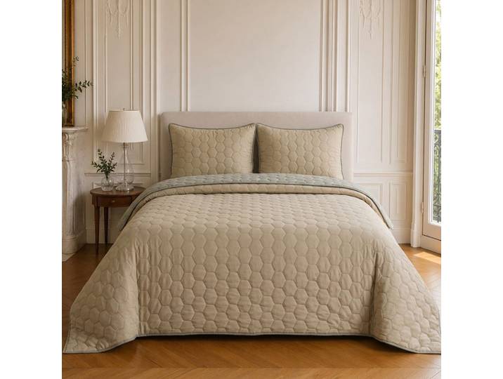 Couvre-lit matelassé en polyester bicolore beige 240x220 cm