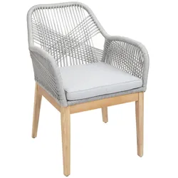 Proregal Gartenstuhl | HxBxT 85x58x59 cm | Sitzhöhe 47cm | wetterfest Seilgeflecht Rope Holz Akazie | Hellgrau Kissen Hellgrau | Sessel Outdoor Stuhl