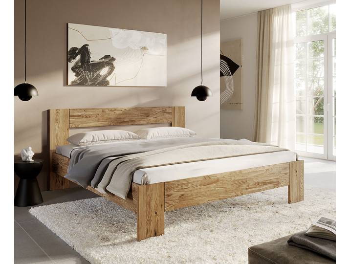 Massivholzbett Barracos 200 x 200cm Massivholz Wildeiche, geölt Braun Eiche