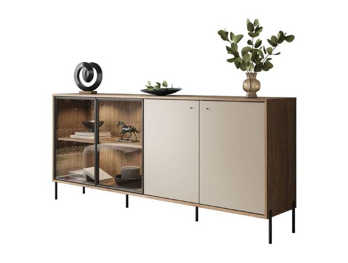 Lookway Kommode ISA 4D Sideboard mit vier Türen und LED-Beleuchtung