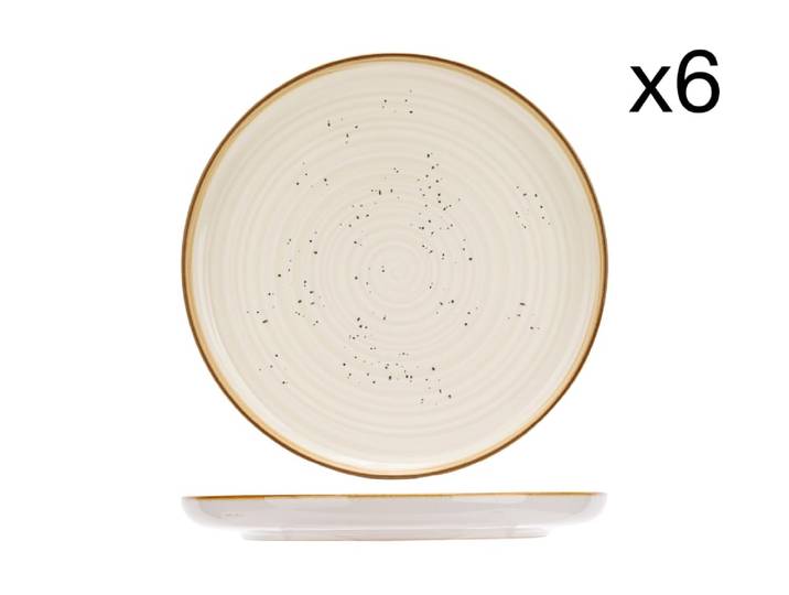 Lot de 6 Assiettes plates en Grès, blanc, D27 cm