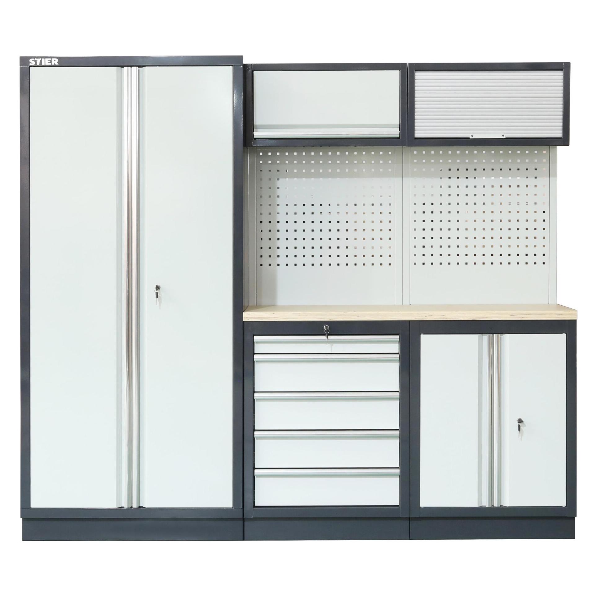 Stier Werkstatteinrichtung Basic 3-teilig mit Lochwand und Multiplex-Arbeitsplatte BxTxH 2275x460x2 (46 cm, 227.50 cm) (75361110)