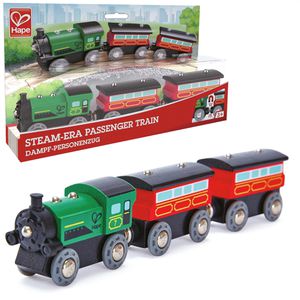 Hape Spielzeugeisenbahn E3719 Dampf-Personenzug, aus Holz, mit 2 Waggons
